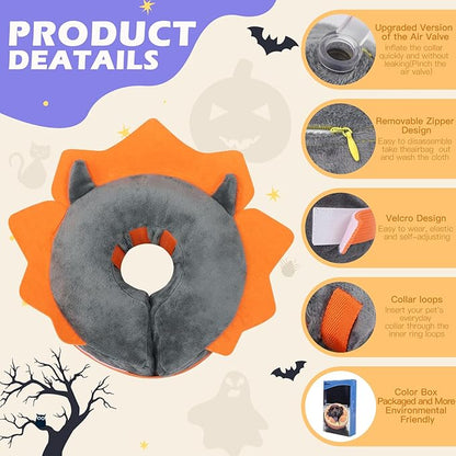 IEUUMLER Inflatable Recovery Dog Collar, Protective Donut Cone, Adjustable Soft Collar for Dog and Cat After Surgery Prevent from Biting & Scratching EU002 - Grey Demon L