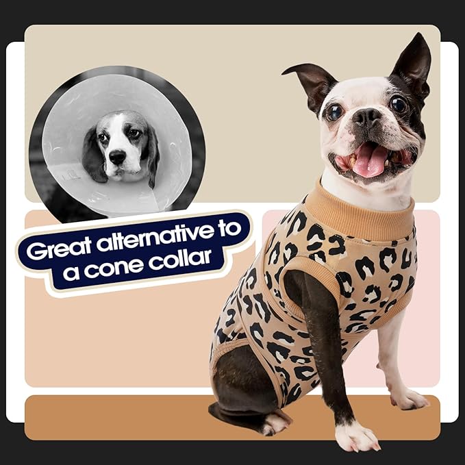 FUAMEY Recovery Suit for Dogs After Surgery,Soft Breathable Dog Bodysuit E-Collar & Cone Alternative Surgical Suit,Male Female Dog Neuter Spay Suits Anti Licking Wounds Onesie Brown Leopard XL