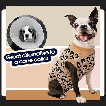 FUAMEY Recovery Suit for Dogs After Surgery,Soft Breathable Dog Bodysuit E-Collar & Cone Alternative Surgical Suit,Male Female Dog Neuter Spay Suits Anti Licking Wounds Onesie Brown Leopard XXL