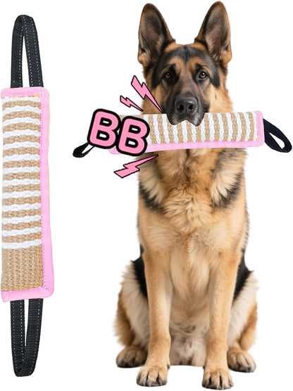 Clysoru Squeaky Tug Toy for Dogs Jute with 2 Strong Handles Lasting Training Equipment Puppy to Large Dog Interactive Toys of War Pull Indestructible Rope Pet Crinkle Teething (Light Pink)