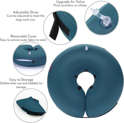 MIDOG Dog Cone - Inflatable Soft Donut Collar Alternative for Dogs After Surgery, Protective Recovery Collar Prevents Licking, Comfortable E-Collar Alternative for Small Medium Large Dogs (Blue, XL)