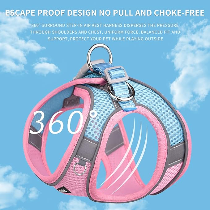 AIITLE Escape Proof Dog Harness - Step in Adjustable Dog Harness No Choke Over with Breathable Mesh and Quick-Release Buckle for All Weather- Outdoor Walking, Training for Medium Dogs Pink XL
