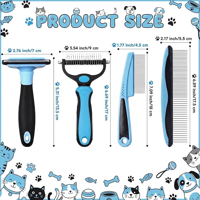 Patelai 4 Pieces Dematting Comb for Dogs Pets Grooming Tools for Dogs and Cats - Fine Tooth Comb, Deshedding Tool & Double-sided Tools Set Ideal for Long/short Hair, Knot Removal