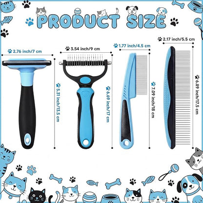 Patelai 4 Pieces Dematting Comb for Dogs Pets Grooming Tools for Dogs and Cats - Fine Tooth Comb, Deshedding Tool & Double-sided Tools Set Ideal for Long/short Hair, Knot Removal