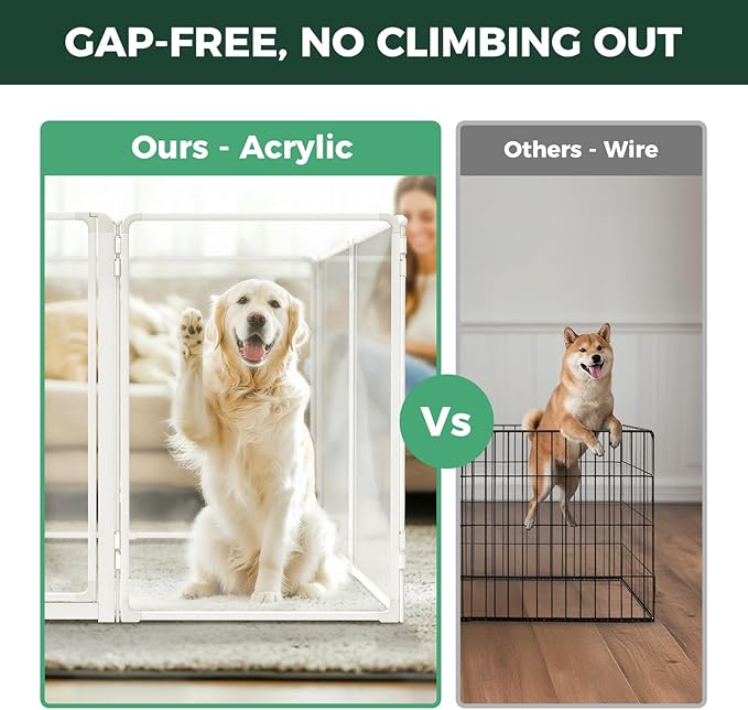 FXW AuraSpace Pro Acrylic Indoor Dog Playpen, Heavy-Duty with Metal Frame, 40" Height 12 Panels for Medium and Large Dogs, White│Patented