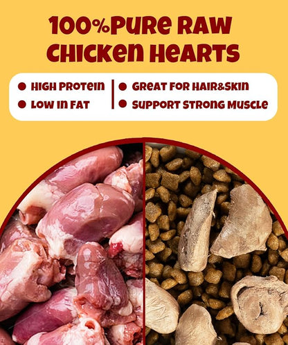 Freeze Dried Chicken Heart Treats for Dogs, Cats, Single Ingredient, Food Topper, Rich in Taurine, Organ Meat Nutrition, Freeze Dried Chicken Hearts High Protein, Training Treats 3.2oz