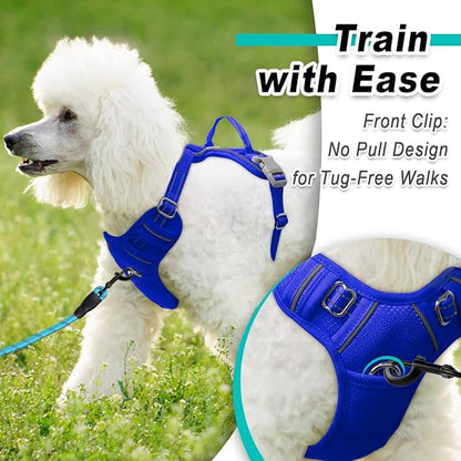 BARKBAY Dog Harness No Pull Mesh for Small Dogs - Adjustable, Reflective, Comfortable, No Choke, Heavy-Duty - Perfect for Outdoor Training, Walking, and Hiking-Strong&Durable- S & Sapphire Blue Mesh