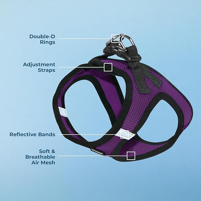 Best Pet Supplies - All Weather Mesh/Plush, Reflective, No Pull Harness for Small, Medium Dogs, Cats - Secure with Hook & Loop Fastener, Buckle, Double D-Rings - Purple/Black Trim, S