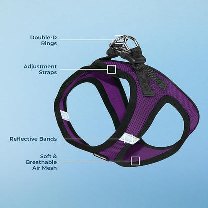 Best Pet Supplies - All Weather Mesh/Plush, Reflective, No Pull Harness for Small, Medium Dogs, Cats - Secure with Hook & Loop Fastener, Buckle, Double D-Rings - Purple/Black Trim, S