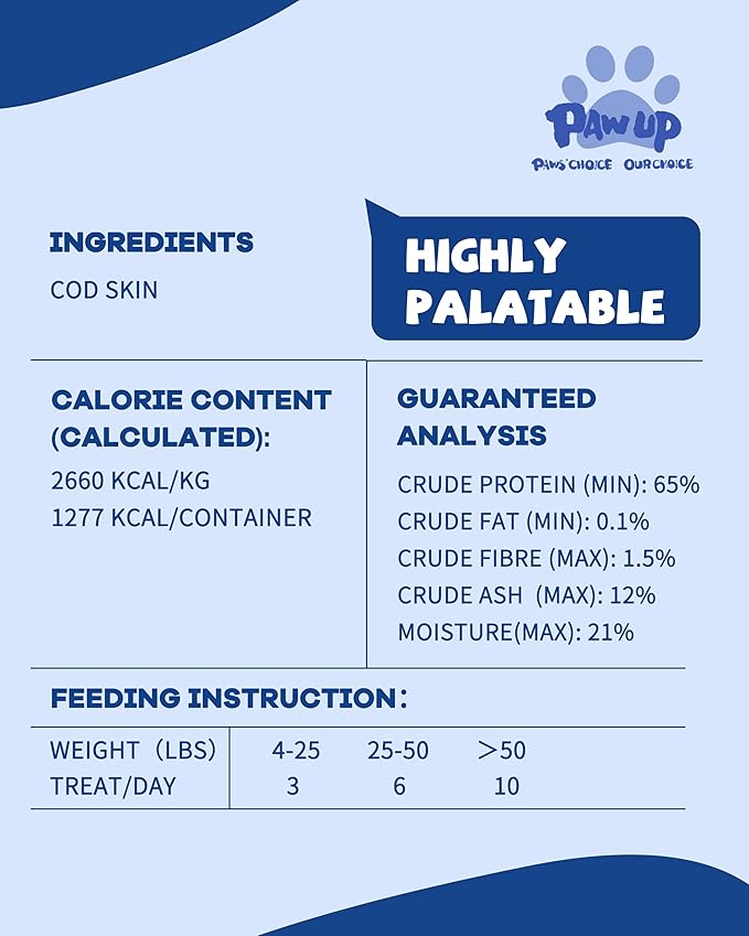 PAWUP Cod Skin Strips Dog Treats, Natural Fish Skin Chews, Omega-3 Rich for Skin & Coat Health, Single Ingredient Dog Snacks for Small & Medium Dogs, 16 oz