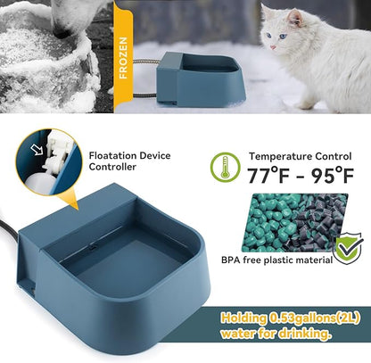 PETLESO Automatic Heated Water Bowl for Dogs Cats, Outdoor Heated Dog Bowl with Auto Fill, 2L Winter Heating Waterer Provide Drinkable Water for Chickens, Rabbits, Birds, Goats, Feral Animal