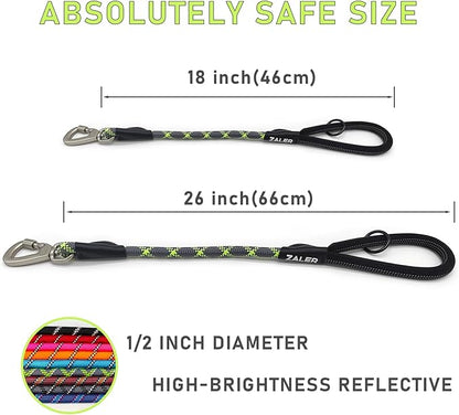 ZALER Short Dog Leash, 18 Inches Rope Traffic Leashes for Dogs, Reflective Dog Lead with O-Ring, Heavy Duty Pet Leash for Large and Medium Dogs (18" Green Gray)