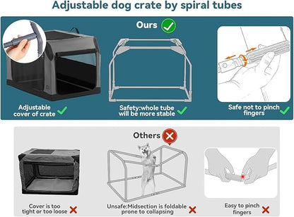 PETSFIT Collapsible Dog Crate, Portable Dog Crate - 24 Inch Sturdy Adjustable Structure, Easy to Set Up, Portable Dog Crate for Car, Light Tough with 3 Mesh Doors Grey