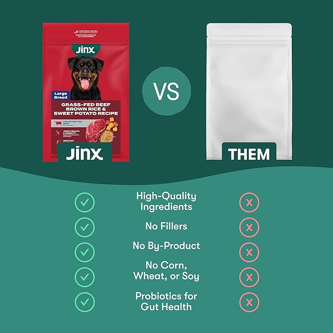 Jinx Premium Dog Food Dry for Large Breed - Adult Dog Food with Real Beef, Brown Rice & Sweet Potato Kibble with Antioxidants for Joint Health, Mobility & Immune Support - No Fillers - 30lb
