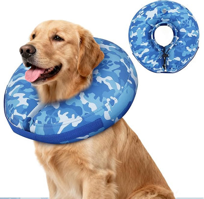 IEUUMLER Inflatable Recovery Dog Cone Collar, Neck Donut Protective ECollar, Adjustable Soft Collar for Dog and Cat After Surgery Prevent from Biting & Licking EU020 Blue Camo M+