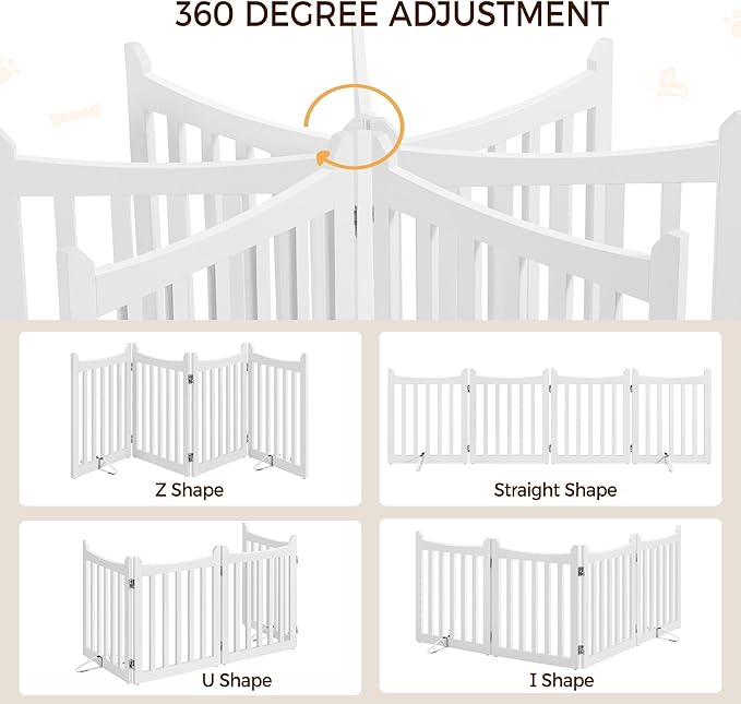 Yaheetech 24" H Freestanding Pet Gate for Dogs Wooden Dog Gates for Hallway, Doorway Collapsible Indoor Pet Fence with Support Feet Stair Barrier 4 Panels Fence White
