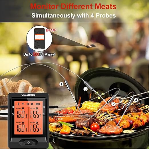 500FT Digital Meat Thermometer Wireless with Multy Probes Bluetooth Kitchen Thermometer for Smoker Grilling Oven (FS66N)