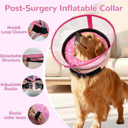 Inflatable Dog Cone Collar with Anti-Licking Clear Shield, Adjustable Elizabethan Collar, Soft Recovery Collar for Dogs, Dog Cones Alternatives for Large Medium Small Dogs & Cats