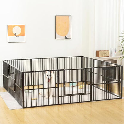 Dog Playpen - 32" Height Dog Pen, Heavy Duty Puppy Pen with Door, Safe & Sturdy, Easy Assemble for Indoor/Outdoor Pet Playpen (12 Panels with Door)