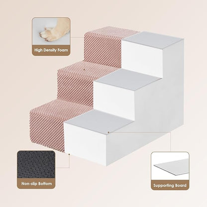 EHEYCIGA Dog Stairs for Small Dogs 13.5" H, 3-Step Dog Steps for Couch Sofa and Chair, Pet Steps for Medium Cats, Non-Slip Balanced Pet Ramp Indoor, Pink