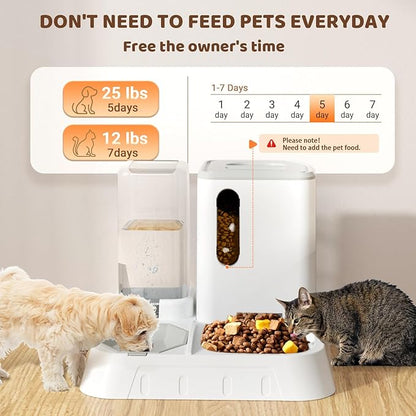 Automatic Feeder and Waterer 2-in-1 Set for Pets,Gravity Dispenser Set with Large Capacity for 1 Weeks, Perfect for Working Traveling Parents