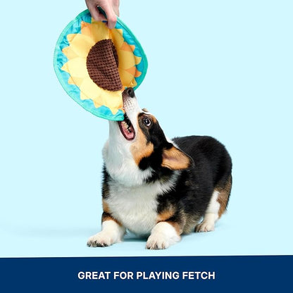 Barkbox Sunflower Flinger Flying Disc Dog Toy | Fluff-Free Crinkle Disc with T-Shirt Rope Edge | Durable Fetch Toy for Dogs & Puppies