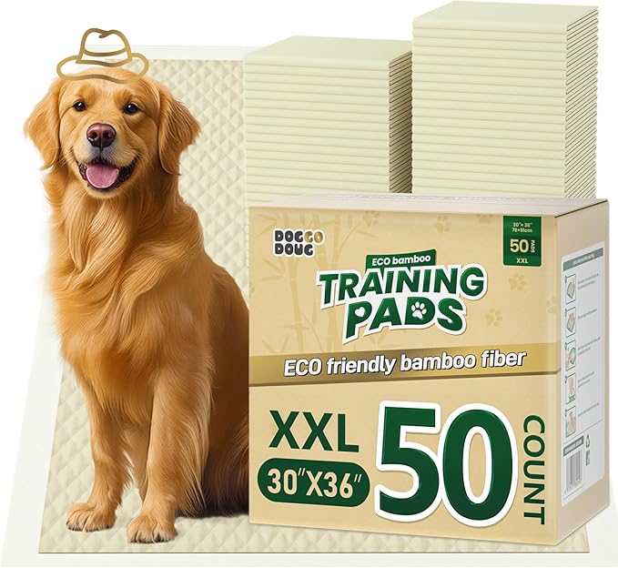 Puppy Pads 50 Count 30"x36" Pee Pads for Dogs Deodorizing Leakproof Quick Drying Dog Pee Pads Super Absorbent Disposable Bamboo Training Pads with Adhesive Tabs