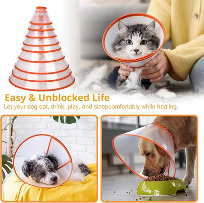 Paterr 9 Pcs Soft Dog Cone Collar Adjustable Protective for Pet Flexible Plastic Cone for Dog After Surgery Recovery E Collar for Wound Healing Small Medium Large (Orange Border)