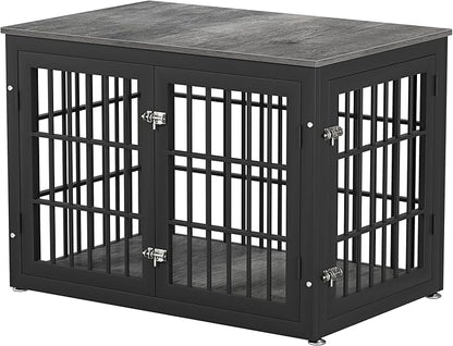 rehomerance 38 Inch Heavy Duty Dog Crate Furniture for Large and Medium Dogs, Decorative Pet House End Table, Wooden Cage Kennel Furniture Indoor, Gray