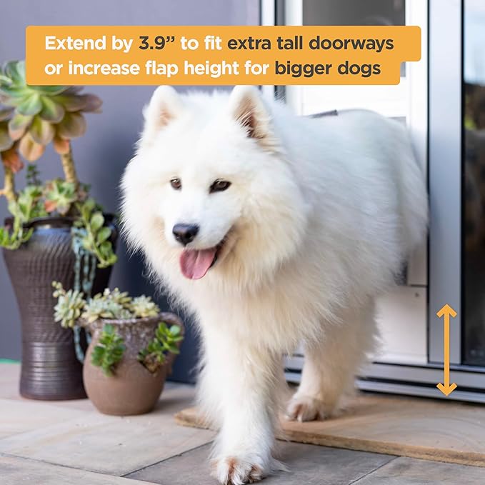 Hakuna Pets Patio Pet Door 3.9” Height Extension, Fits Screen Insert Panel for Small Doors, Silver