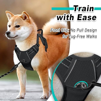 BARKBAY Dog Harness No Pull Mesh for Large Dogs - Adjustable, Reflective, Comfortable, No Choke, Heavy-Duty - Perfect for Outdoor Training, Walking, and Hiking - Strong & Durable - L & Black Mesh