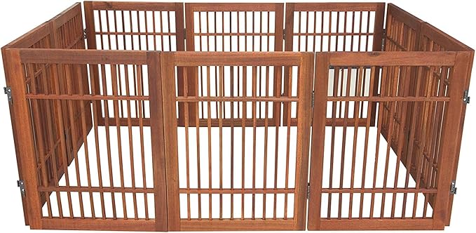 Urnporium Freestanding Wooden Dog Gate Foldable Indoor Pet Gate No Drill Expandable Barrier for Doorways Stairs Hallway Portable Wood Fence for Small Dogs & Puppies (Brown Pet Gate, 10 Panel 24" Tall)