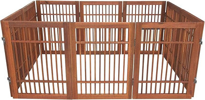 Urnporium Freestanding Wooden Dog Gate Foldable Indoor Pet Gate No Drill Expandable Barrier for Doorways Stairs Hallway Portable Wood Fence for Small Dogs & Puppies (Brown Pet Gate, 10 Panel 24" Tall)