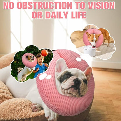 BINGPET Inflatable Dog Cone Collar Alternative After Surgery,Soft Recovery Cone for Dogs to Stop Licking,Dogs Blow up Protective Neck Donut ECollars Adjustable for Large Medium Small Puppy Pet, Pink L