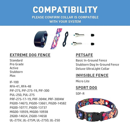 Rhea Rose 3/4 Inch Replacement Collar Strap Shock Collar with 2 Holes, Compatible with Nearly All Brands and Models of Underground Electric Dog Fences and Training Collars, Black Flowers Pattern