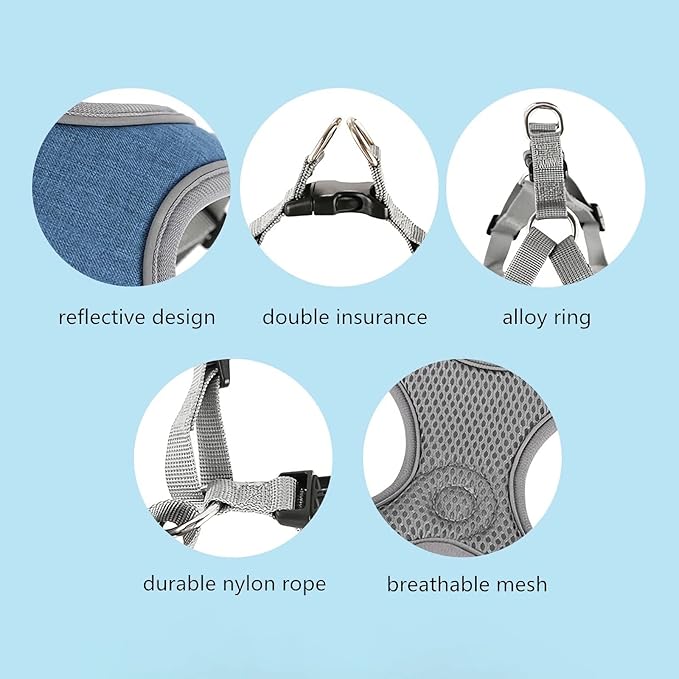 Dog Harness with Leash Set, Reflective Strips Adjustable Step in with Breathable Padded Vest Harness for Small Large Dogs Training and Running (S, Gray)
