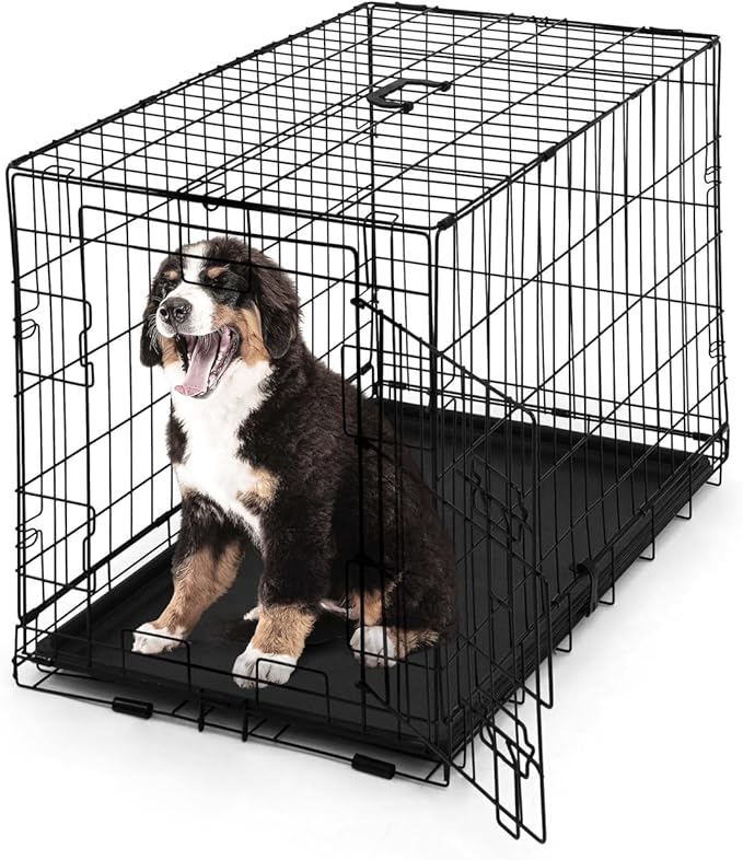 CAPHAUS Foldable Dog Crate Wire Metal Dog Kennel w/Leak-Proof Pan & Protecting Feet & Divider Panel, Single Door, Small, Medium & Large Dog Crate Indoor Wire Dog Cage, 30” New Version w/Single Door