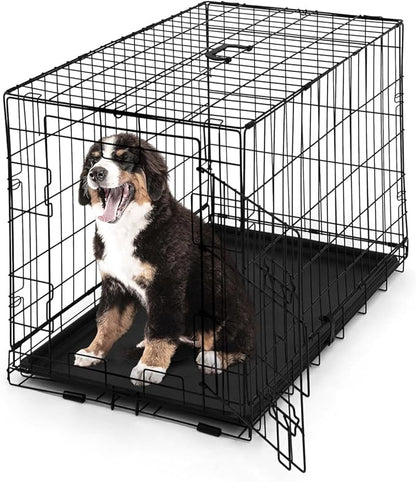 CAPHAUS Foldable Dog Crate Wire Metal Dog Kennel w/Leak-Proof Pan & Protecting Feet & Divider Panel, Single Door, Small, Medium & Large Dog Crate Indoor Wire Dog Cage, 30” New Version w/Single Door