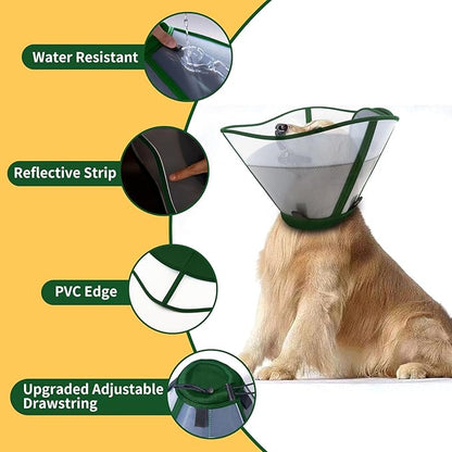 WinWeal Soft Dog Cone Collar for Dogs After Surgery, Transparent Breathable Pet Recovery Collar for Large Medium Dogs, Adjustable Dog Cone Collar, Elizabethan Collar (XXL, Dark Green)