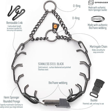 Herm Sprenger Black Stainless Steel Dog Collar with Quick Release ClicLock Buckle O-Ring Biothane Insert Training Collar Made in Germany (Black, 16in x 2.25mm(Neck Size up to 13-14in))