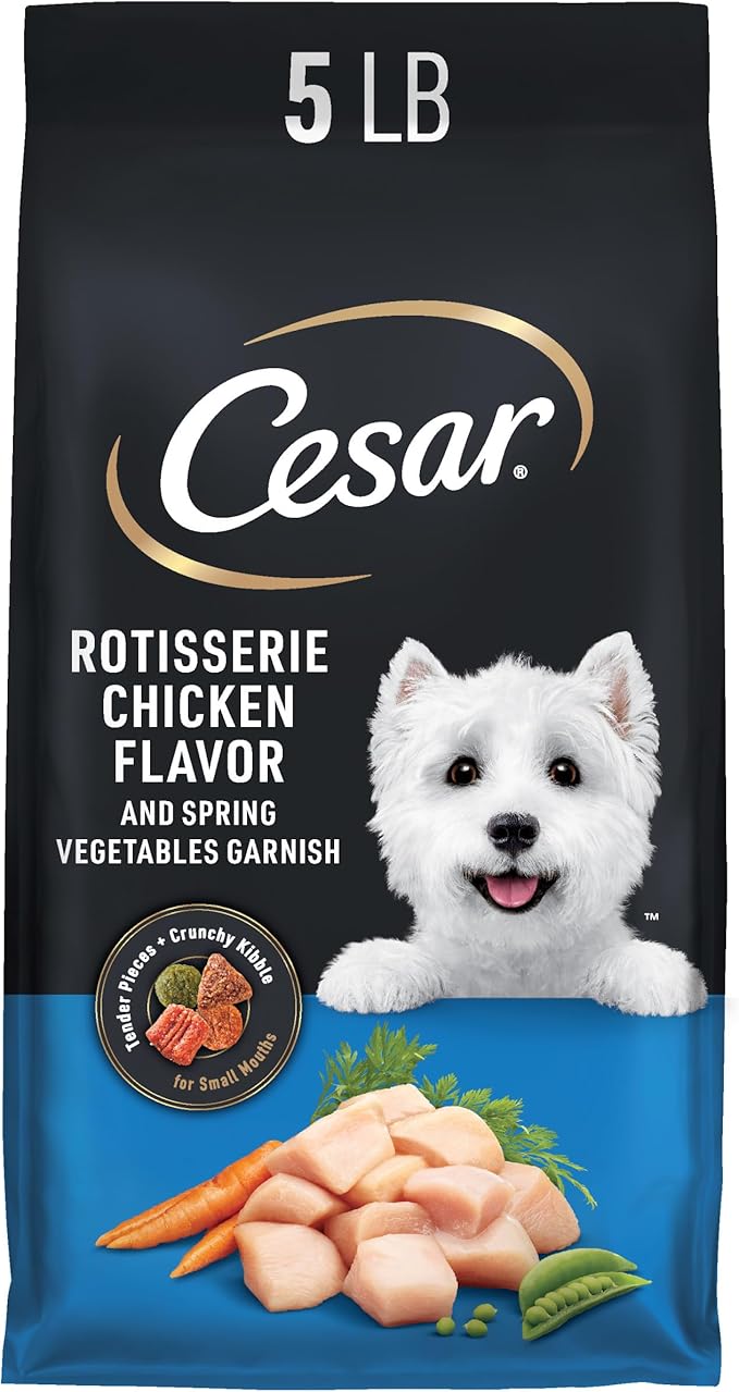 Cesar Small Breed Dry Dog Food for Small Dogs, Rotisserie Chicken Flavor and Spring Vegetables Garnish, 5 lb Bag