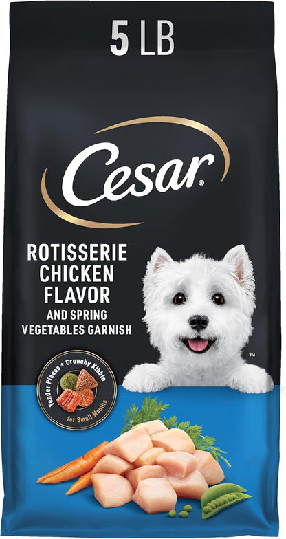 Cesar Small Breed Dry Dog Food for Small Dogs, Rotisserie Chicken Flavor and Spring Vegetables Garnish, 5 lb Bag