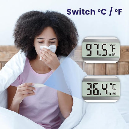 Femometer Thermometer for Adults and Kids, Digital Thermometer with Fever Alert, Memory Recall, C/F Switchable, for Oral, Rectal or Under Arm Use, Grey
