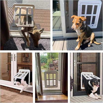 Dog Screen Door for Sliding Screen Door Pet Screen Door with Flap Lockable Suitable for Dog and Cat-White