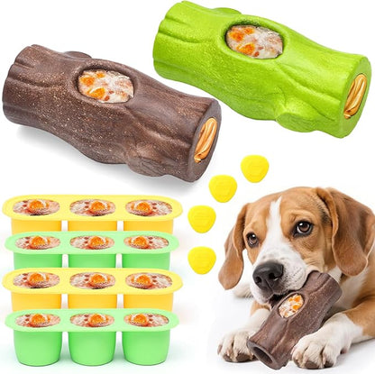 2 Pack Dog Toys for Aggressive Chewers, Interactive Indestructible Dog Toys with Frozen Treat Function, Durable Dog Puzzle Toy for Large & Medium Dogs, Reduces Anxiety, Green & Brown