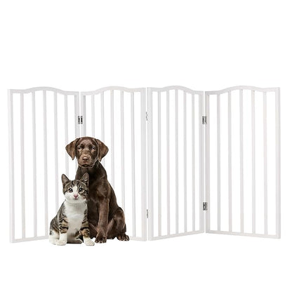 Pet Gate - 4-Panel Indoor Foldable Dog Fence for Stairs, Hallways, or Doorways - 72x32-Inch Wood Freestanding Dog Gates by PETMAKER (White)