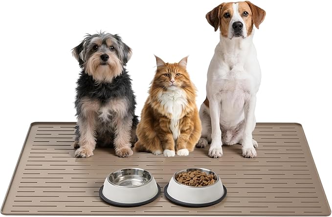 Large Dog Mats for Food and Water, 40"x30" Waterproof Pet Food Mats for Floor Nonslip Silicone Bowl Mats with Raised Edges