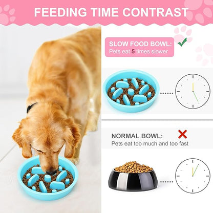 Anipaw Slow Feeder Dog Bowls 3 in 1 Stainless Steel Dog Food and Water Bowls with Non-Spill and Non-Skid Silicone Mat to Slow Down Eating for Large Medium Small Breed Size Dogs and Cats (Light Grey)
