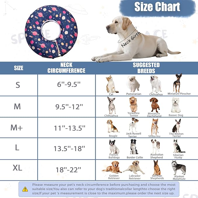 Inflatable Dog Cone Collar,Waterproof Soft Dog Donut Cone for Large Medium Small Dogs Cats, Recovery Pet E-Collar Alternatives After Surgery (Planet, Small)