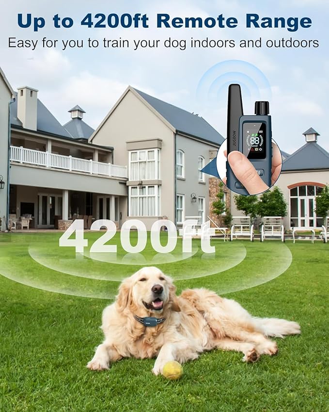 Jugbow Dog Shock Collar - 4200FT Dog Training Collar with Remote IPX7 Waterproof Electric Collar with 4 Training Modes, Security Lock, Rechargeable e-Collar for All Breeds, Sizes(Bright Blue)